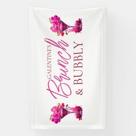 Galentine's brunch en bubbelbanier spandoek (Verticaal)
