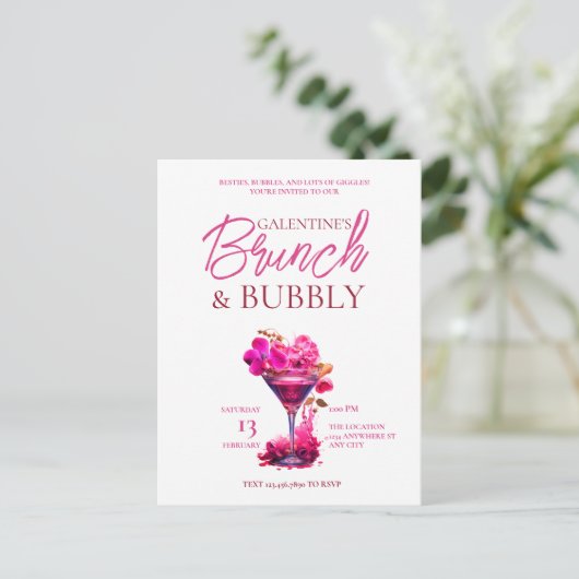 Galentine's Brunch en Bubble Invitation Briefkaart (Staand voorkant)