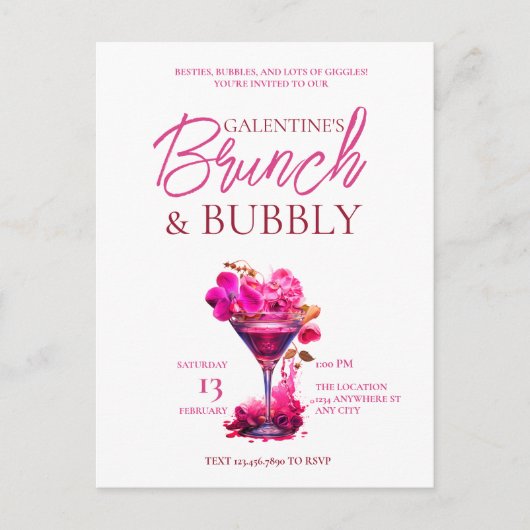 Galentine's Brunch en Bubble Invitation Briefkaart (Voorkant)