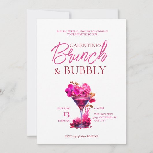 Galentine's Brunch en Bubble Uitnodiging (Voorkant)