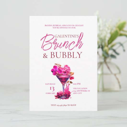 Galentine's Brunch en Bubble Uitnodiging (Staand voorkant)