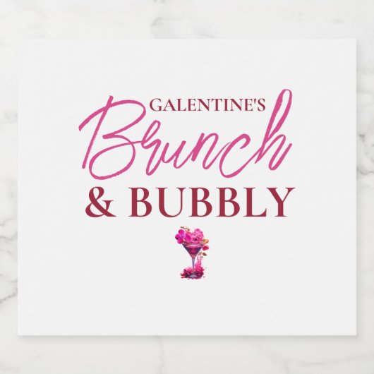 Galentine's Brunch en Bubble Wine Label Sparkling Wijnetiket (Enkel label)