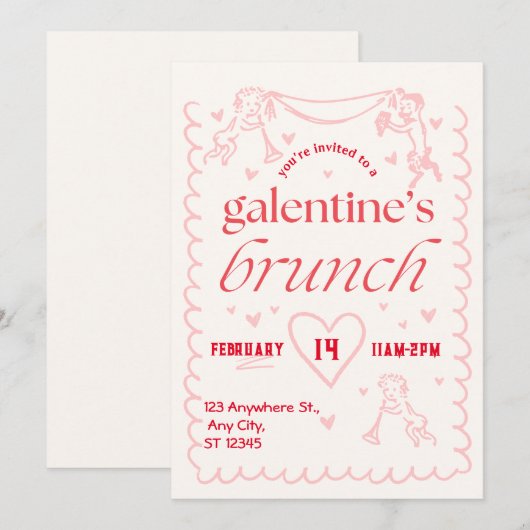 galentines brunch party uitnodiging (Voorkant / Achterkant)