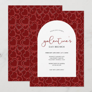 Galentine's Brunch Red Hearts Pattern Kaart