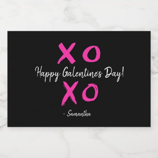 "Galentine's Cheers" Custom Roze & Zwart XOXO Mini Sparkling Wijnetiket (Enkel label)