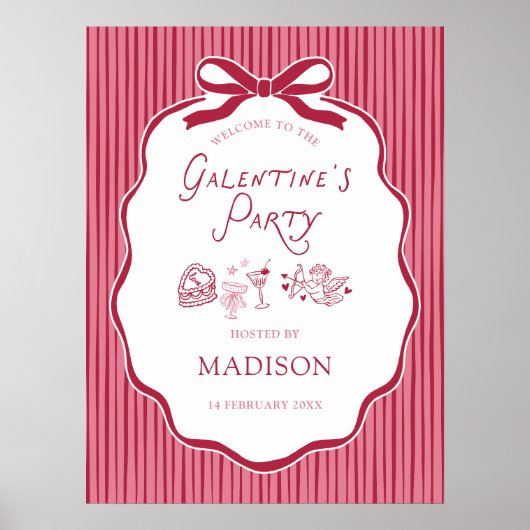 Galentine's Cherry Bow Frame Downloadable Welcome Poster (Voorkant)