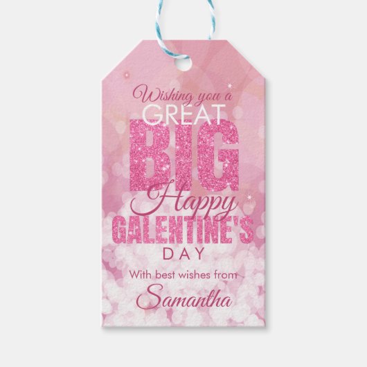 Galentines Dag Bestie Roze Valentijnse glitter Cadeaulabel (Voorkant)