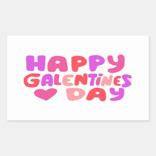 Galentines Dag Bubble Letters Curvy Retro Groovy Rechthoekige Sticker