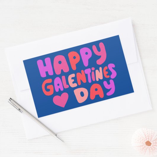 Galentines Dag Bubble Letters Curvy Retro Groovy Rechthoekige Sticker (Envelop)