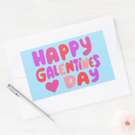 Galentines Dag Bubble Letters Curvy Retro Groovy Rechthoekige Sticker
