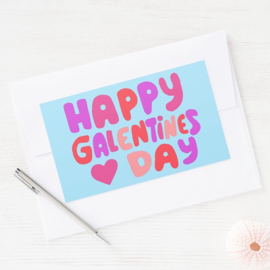 Galentines Dag Bubble Letters Curvy Retro Groovy Rechthoekige Sticker (Envelop)