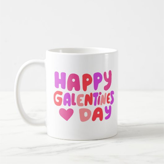 Galentines Dag Bubble Letters Groovy Curvy Retro Koffiemok (Links)