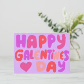 Galentines Dag Bubble Letters Groovy Retro Digital Kaart (Staand voorkant)
