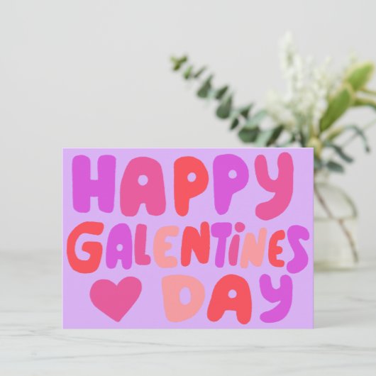 Galentines Dag Bubble Letters Groovy Retro Digital Kaart (Staand voorkant)