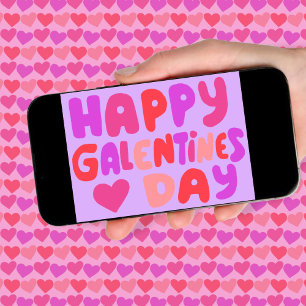 Galentines Dag Bubble Letters Groovy Retro Digital Kaart
