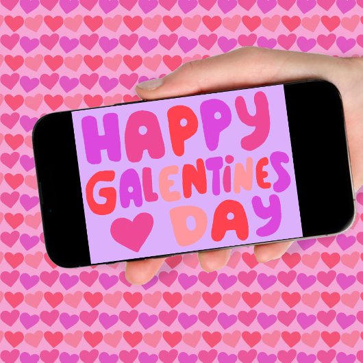 Galentines Dag Bubble Letters Groovy Retro Digital Kaart