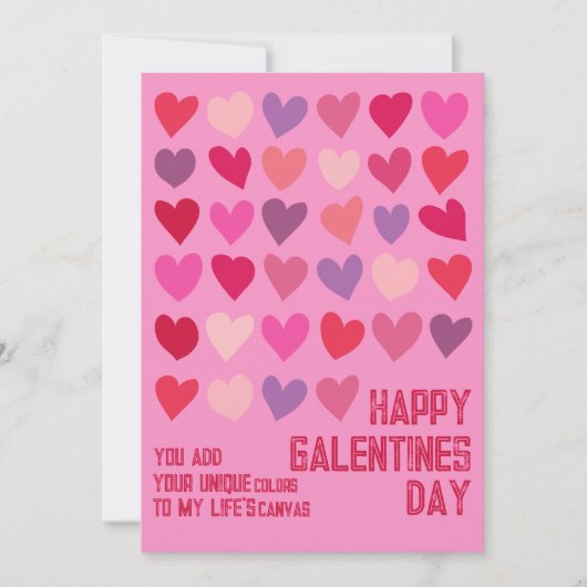 Galentines Dag Unieke Vrienden Roze Rode Harten Feestdagenkaart (Voorkant)