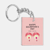 Galentines Day BFF roze rode harten gepersonalisee Sleutelhanger (Voorkant Links)