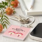 Galentines Day BFF roze rode harten gepersonalisee Sleutelhanger (Voorkant Rechts)