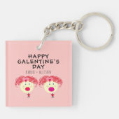Galentines Day BFF roze rode harten gepersonalisee Sleutelhanger (Achterkant)