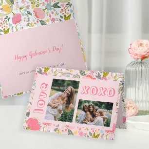 Galentine's Day bloemstuk 2 foto collage roze xoxo Feestdagen Kaart