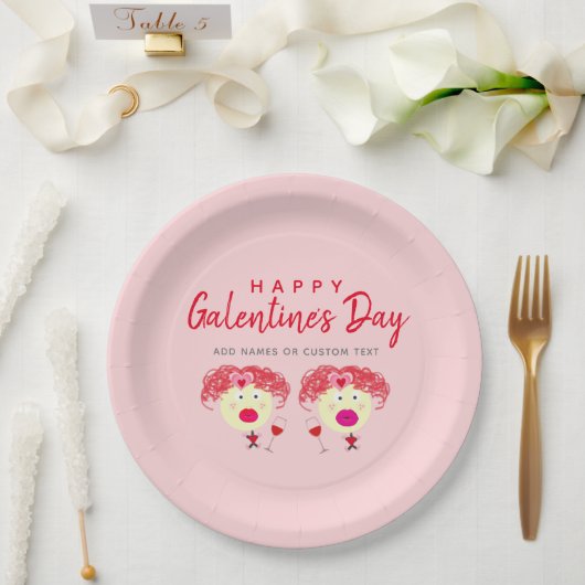 Galentines Day Blush Pink Red Hearts Custom Papieren Bordje (Huwelijk)