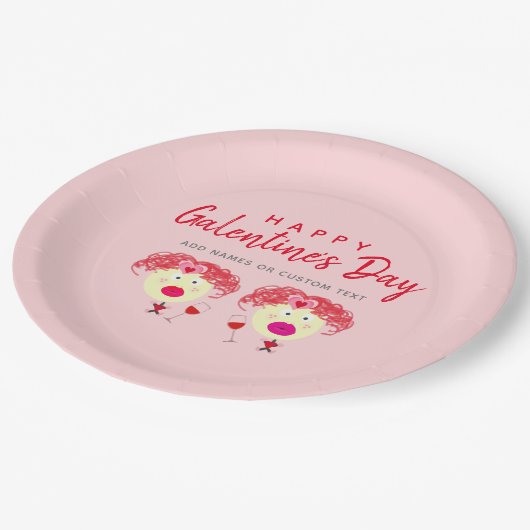 Galentines Day Blush Pink Red Hearts Custom Papieren Bordje (Gekanteld)
