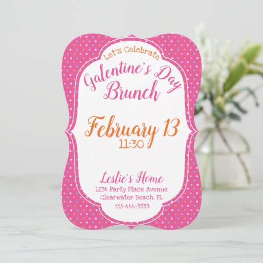 "Galentine's Day Brunch" Fun Pink Girly Pattern Feestdagenkaart (Staand voorkant)