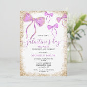 Galentine's Day Brunch Glitter Goud Paarse strikke Kaart (Staand voorkant)