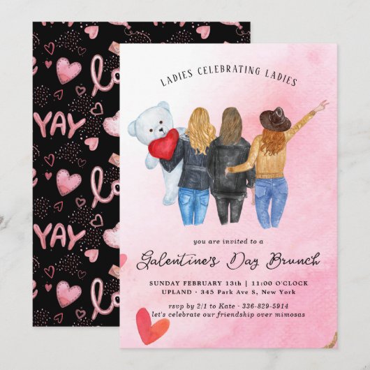 Galentine's Day Brunch Invitation Kaart (Voorkant / Achterkant)