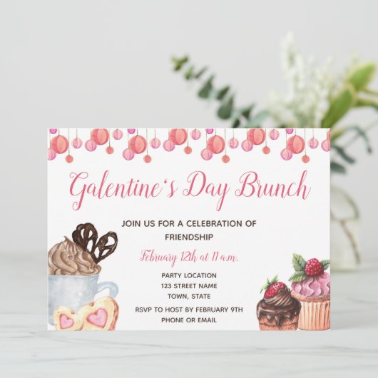 Galentine's Day Brunch Invitation Kaart (Staand voorkant)