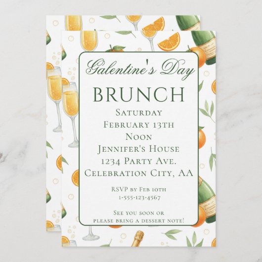 Galentines Day Brunch Mimosas Elegant Kaart (Voorkant / Achterkant)
