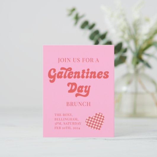 Galentines Day Brunch nodigt retro hart uit (Staand voorkant)
