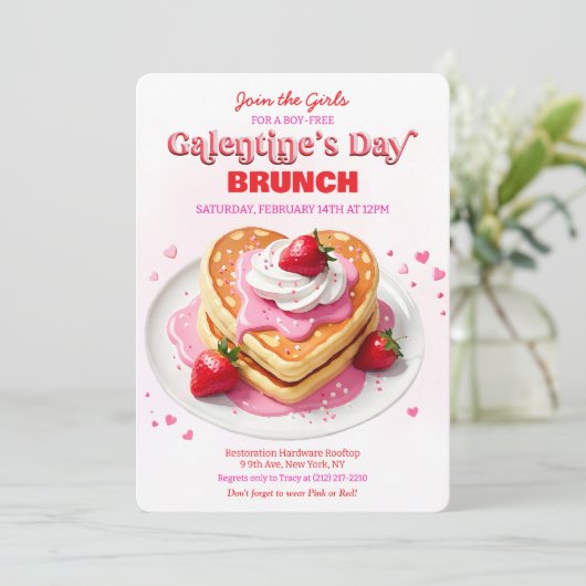 Galentine's Day Brunch Ontbijt Uitnodiging (Staand voorkant)