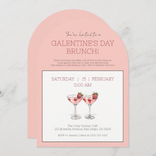 Galentine's Day Brunch Schattigee Roze Moderne Par Kaart (Voorkant / Achterkant)