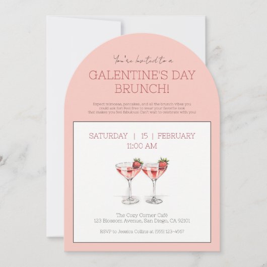 Galentine's Day Brunch Schattigee Roze Moderne Par Kaart (Voorkant)