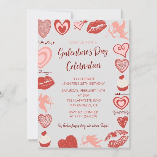 Galentine's Day Brunch Uitnodiging - Roze & Rode H (Voorkant)