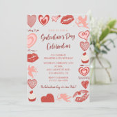 Galentine's Day Brunch Uitnodiging - Roze & Rode H (Staand voorkant)