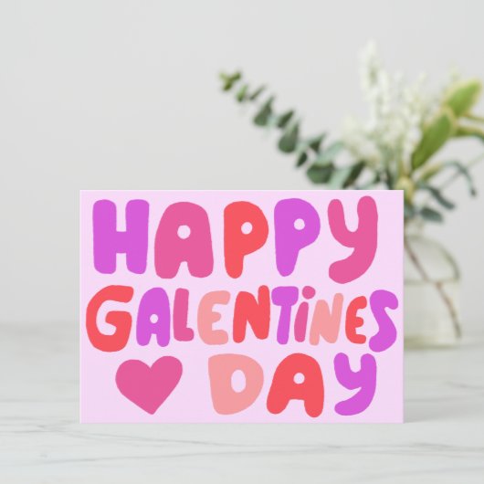 Galentines Day bubbelbrieven Groovy Retro Digitaal Kaart (Staand voorkant)