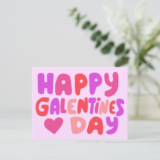 Galentines Day Bubble letters roze Curvy Retro Briefkaart (Staand voorkant)