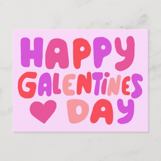 Galentines Day Bubble letters roze Curvy Retro Briefkaart (Voorkant)