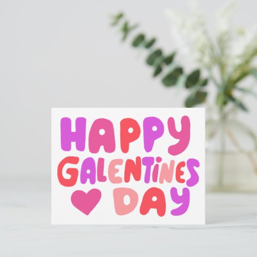 Galentines Day Bubble letters roze Curvy Retro Briefkaart (Staand voorkant)