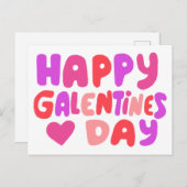 Galentines Day Bubble letters roze Curvy Retro Briefkaart (Voorkant / Achterkant)