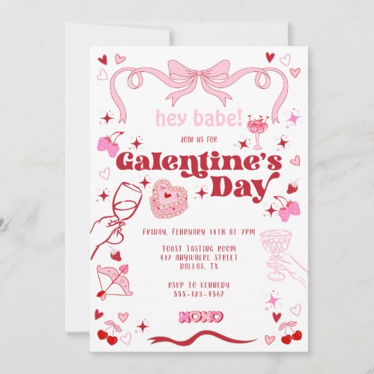 Galentine's Day  Coquette Roze Kaart (Voorkant)