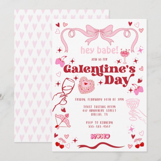 Galentine's Day  Coquette Roze Kaart (Voorkant / Achterkant)
