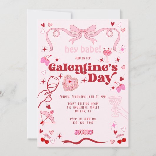 Galentine's Day  Coquette Roze Kaart (Voorkant)
