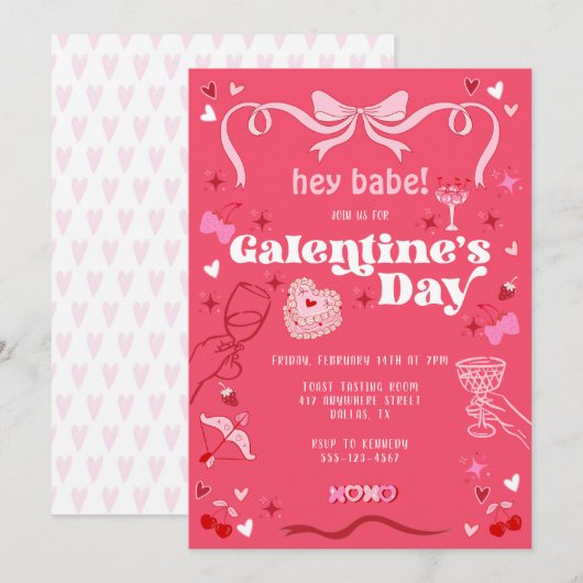 Galentine's Day  Coquette Roze Kaart (Voorkant / Achterkant)