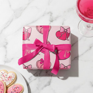 Galentine's Day Coquette Roze Strik Hart Cadeau Do Cadeaupapier
