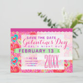 Galentine's Day Cute Hearts Party Save The Date (Staand voorkant)