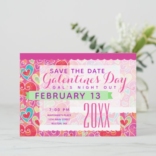 Galentine's Day Cute Hearts Party Save The Date (Staand voorkant)